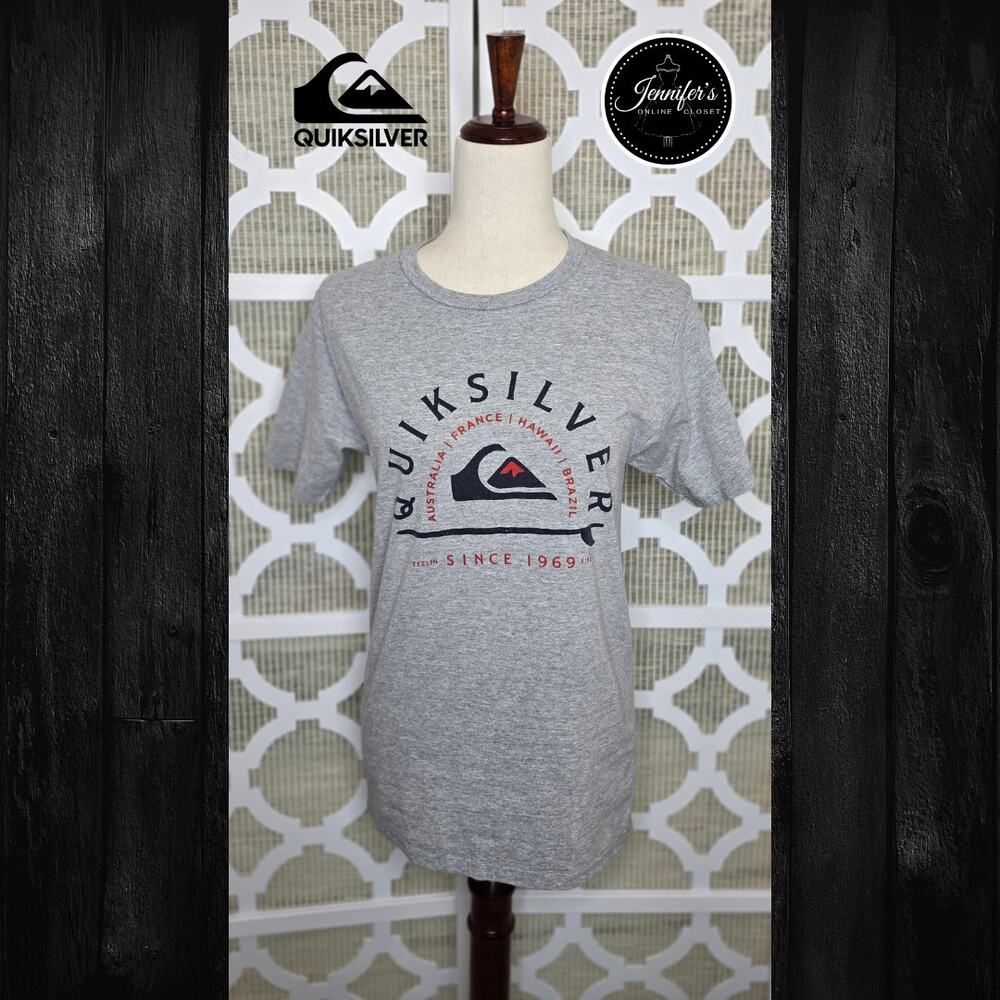 Quik Silver Surfing Co. 1969 Gray Graphic Short Sleeve T-Shirt Size Small